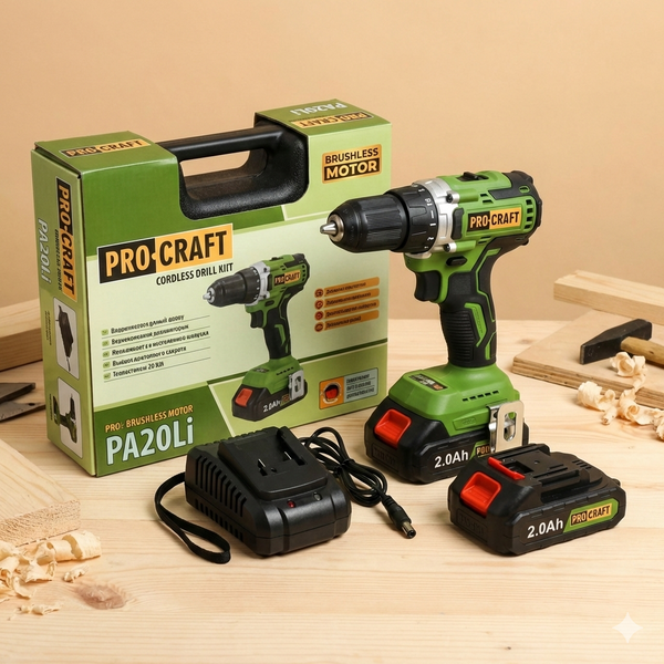 Акумуляторний безщітковий шуруповерт Pro-Craft PA20Li &mdash; Професійна серія 000208 фото