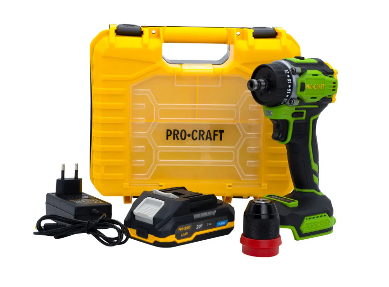 Акумуляторний безщітковий шуруповерт Pro-Craft (20V, 30 Нм) 001817 фото