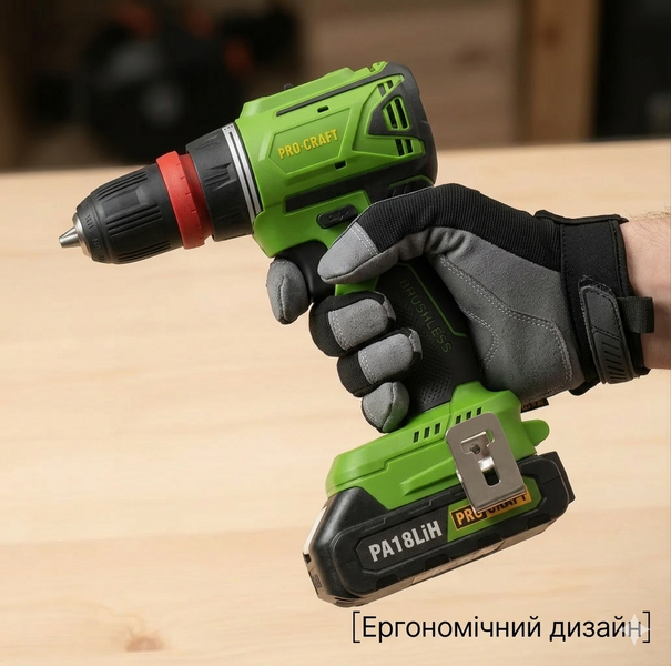 Акумуляторний безщітковий шуруповерт Procraft PA18LiN DFR 001813 фото