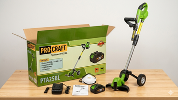 Акумуляторний безщітковий тример Procraft (20В, 3.0 Аг) &mdash; Компактна косарка на колесах з телескопічною штангою 030276 фото