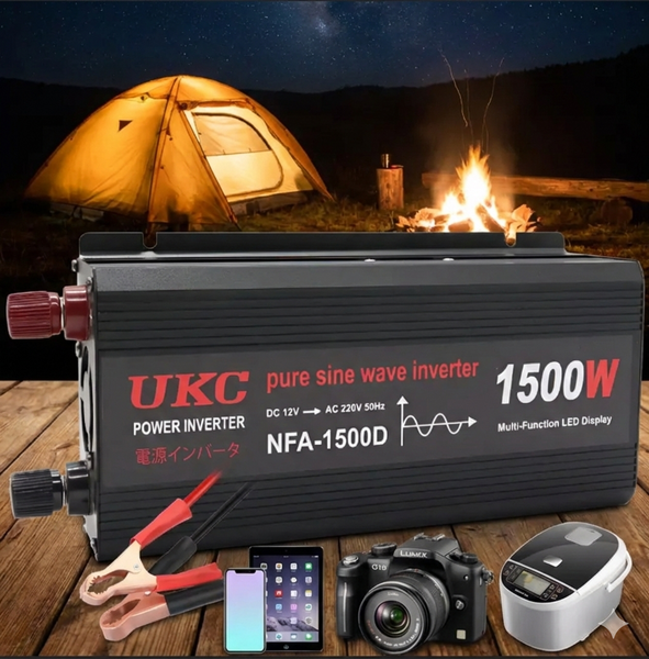 Інвертор, перетворювач напруги для котла та техніки 1500W 12V-220V (NFA-1500D), чиста синусоїда, 2&times;USB sp4138 фото