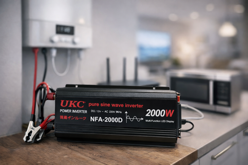 Інвертор, перетворювач напруги 2000 Вт для котла та роутера (12V/220V), чиста синусоїда sp9558 фото